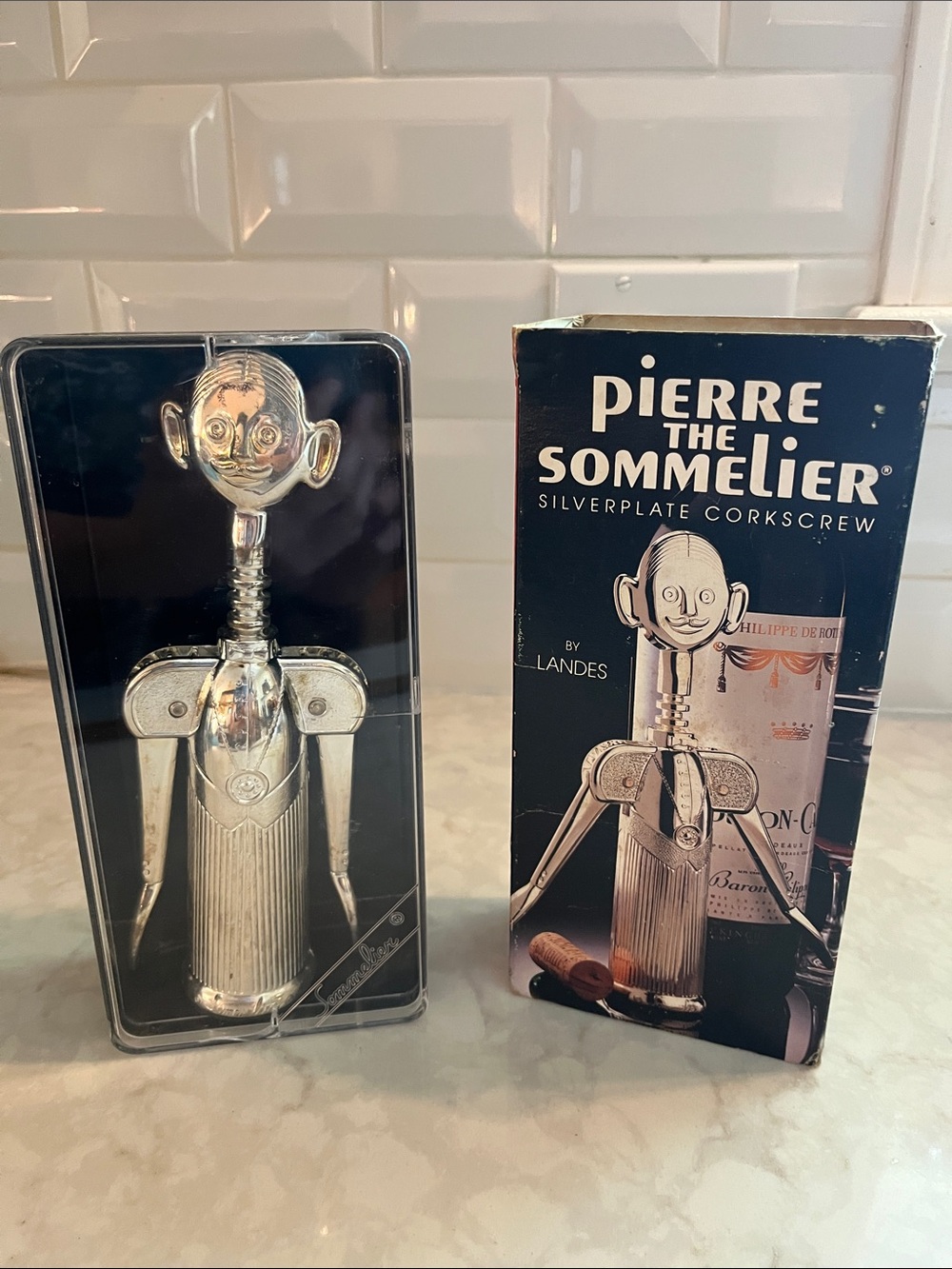 Vintage “Pierre the Sommelier” Corkscrew Wine Opener Italian silver plate